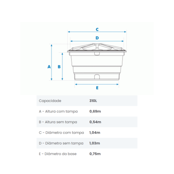Caixa d'Água Polietileno 310Lt - Fortlev - Image 3