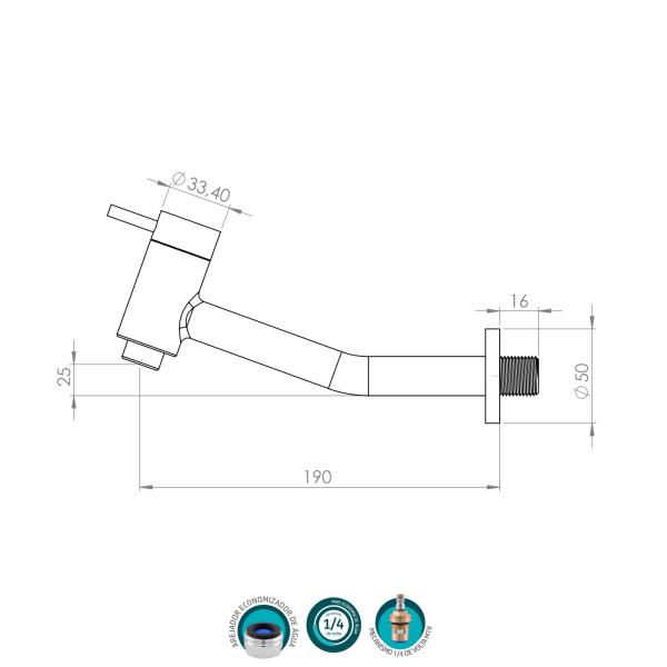 Torneira Stillus Prática de Parede Curvada 25º - Águia Metais - Image 2