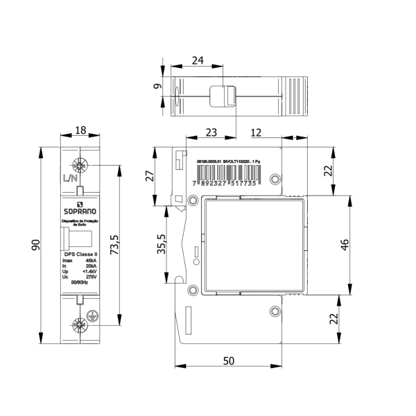 Disjuntor DPS 20kA Classe 2 - Soprano - Image 2